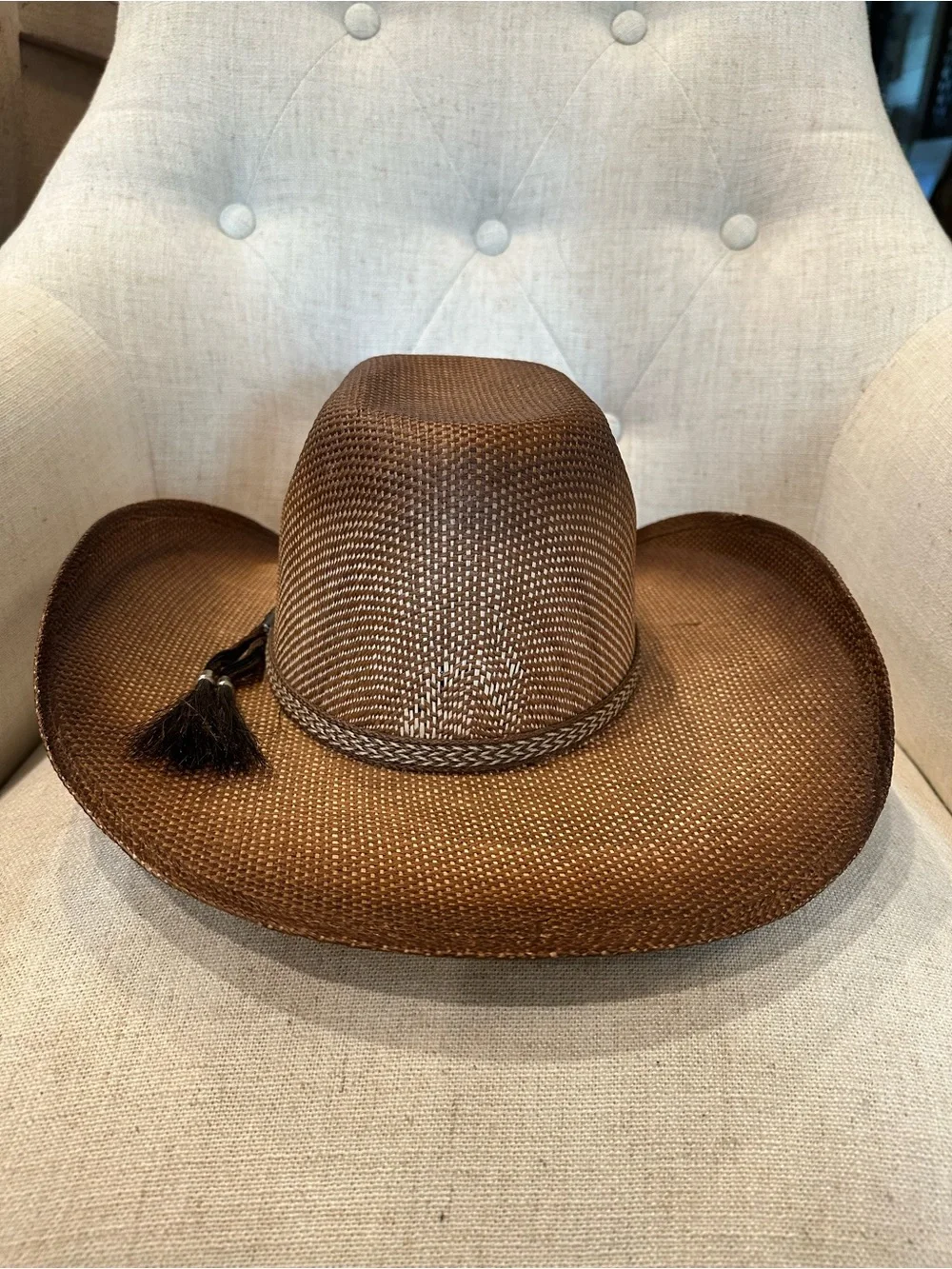 Bullhide Straw Cowboy Hat Youth Pony Express Leather Tassel Unisex Western Wear